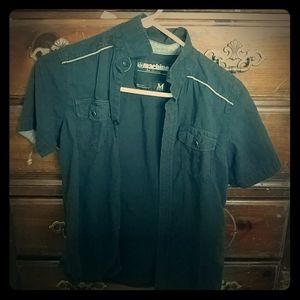 Medium short sleeve black button down shirt